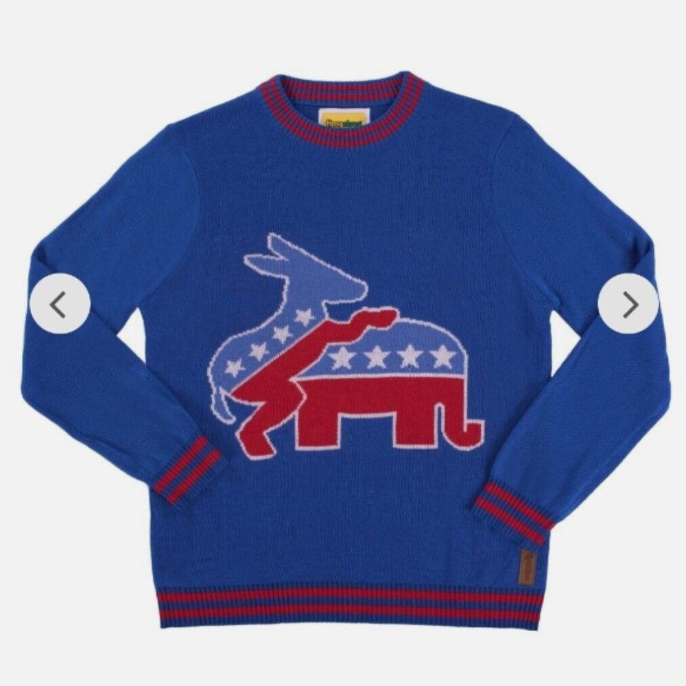 TIPSY ELVES Republican Democrat BLUE sweater NEW men's L / Large